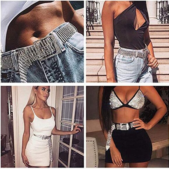 Women Diamond Waist Belt with Shiny Rhinestone Crystal Sashes Chain Wedding Belt - Picture 8 of 8